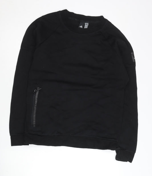 Additional front view of Adidas men’s black pullover sweatshirt m crew neck zip pocket