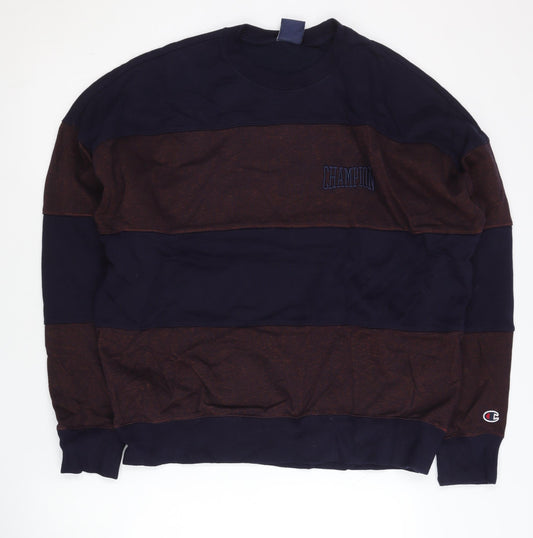 Champion Men’s Blue Brown Striped Pullover Sweatshirt Size M