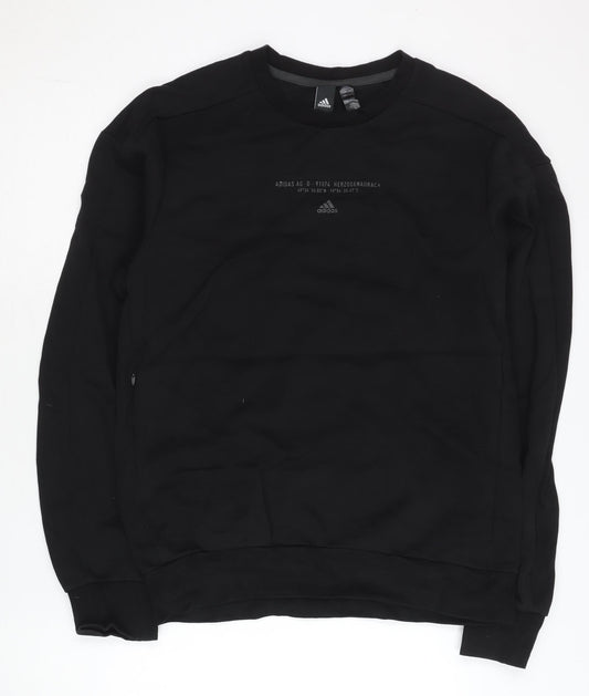 Adidas Mens Black M Sweatshirt Pullover Crew Neck Graphic Print