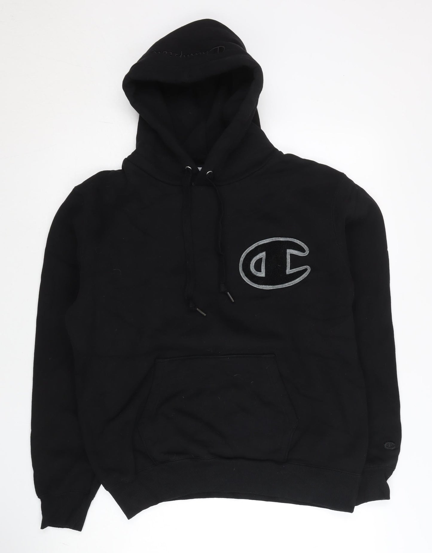 Champion Men’s Black Pullover Hoodie Large Logo Hooded Sweatshirt