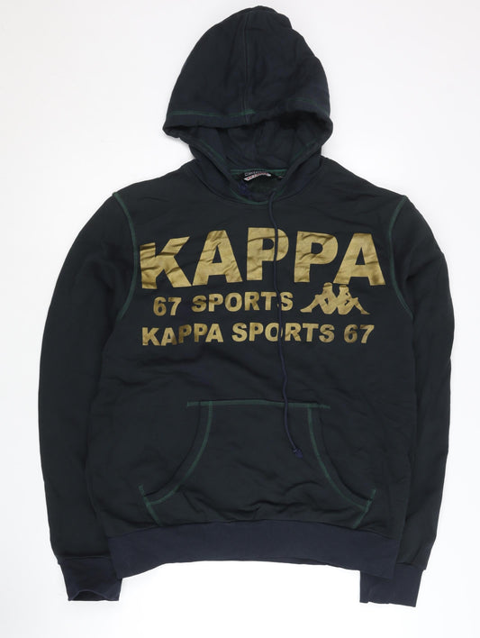 Kappa Mens Black Pullover Hoodie L Sports Logo Hooded Sweatshirt