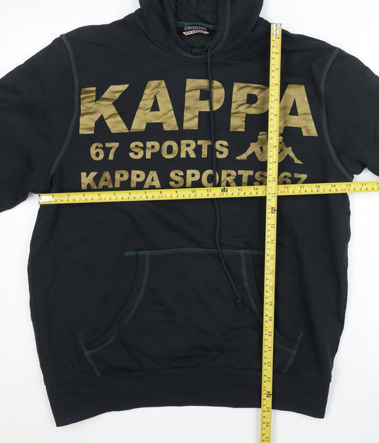 Kappa Mens Black Pullover Hoodie L Sports Logo Hooded Sweatshirt