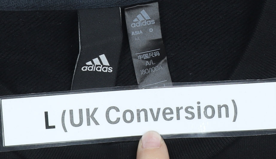 Adidas Mens Black L Pullover Sweatshirt Crew Neck Logo Sports