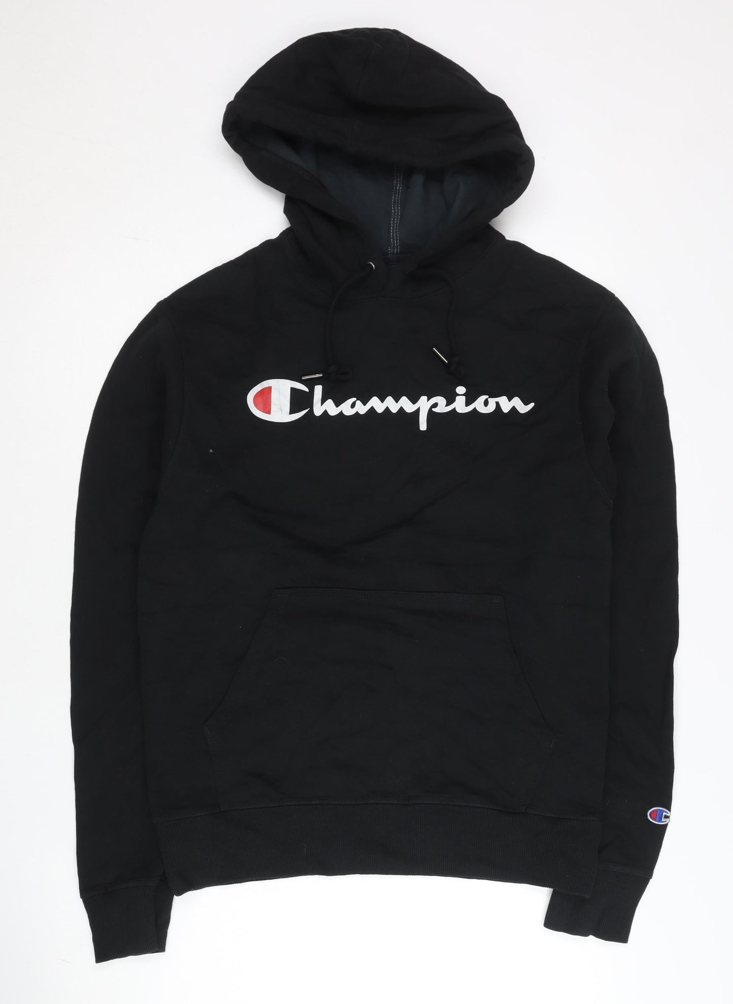 Champion Men's Black Small Pullover Hoodie Logo Print Fleece Sportswear