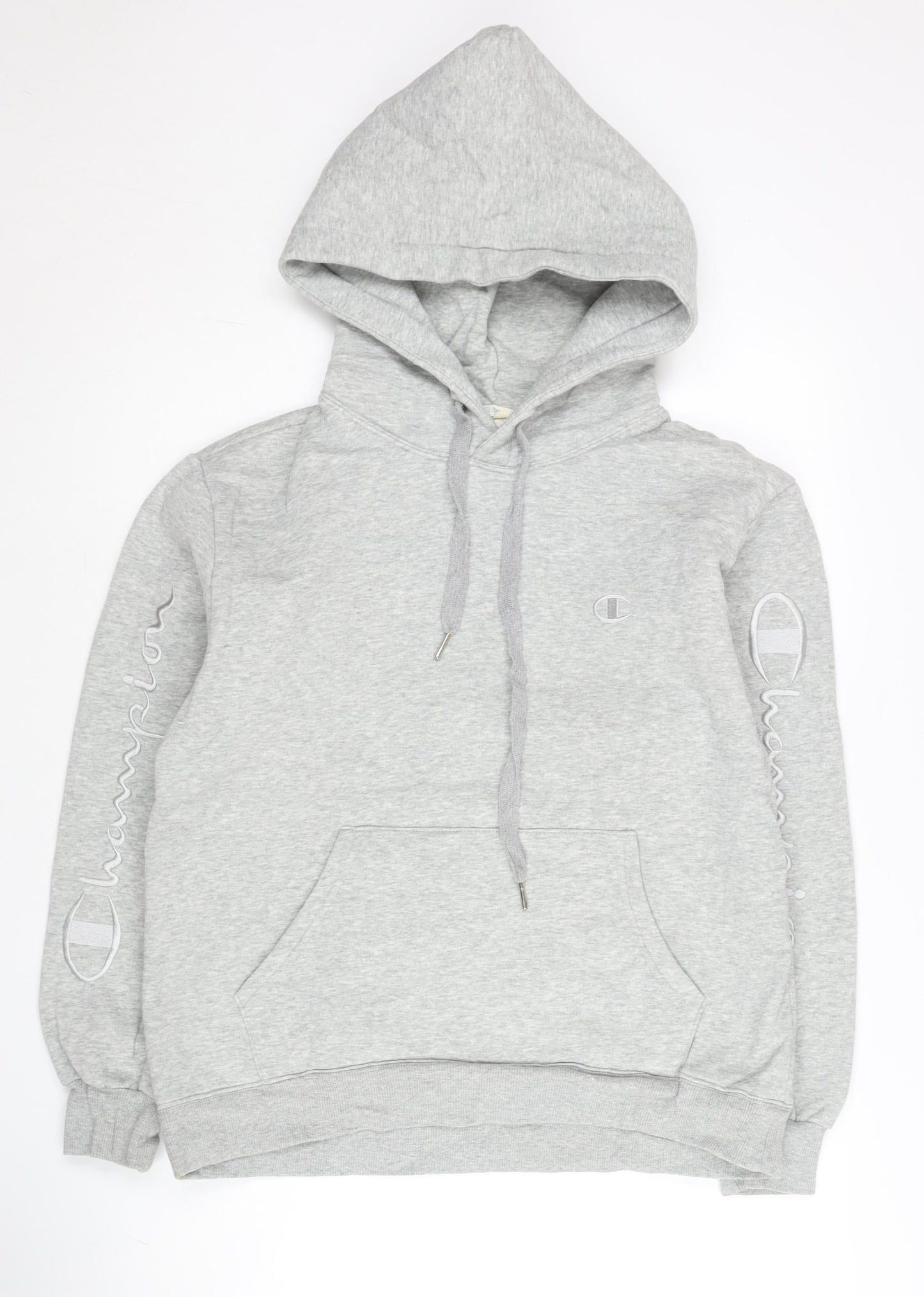 Champion Mens Grey Pullover Hoodie Medium Logo Embroidered Sweatshirt