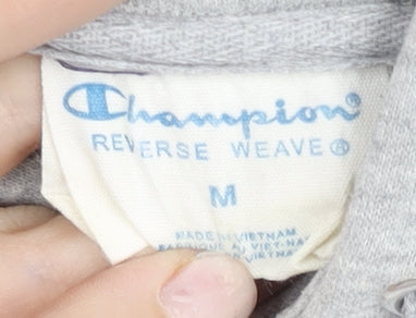 Champion Mens Grey Pullover Hoodie Medium Logo Embroidered Sweatshirt