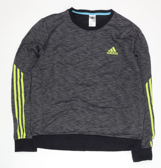 Adidas Men’s Grey Logo Stripe Pullover Sweatshirt L Crew Neck