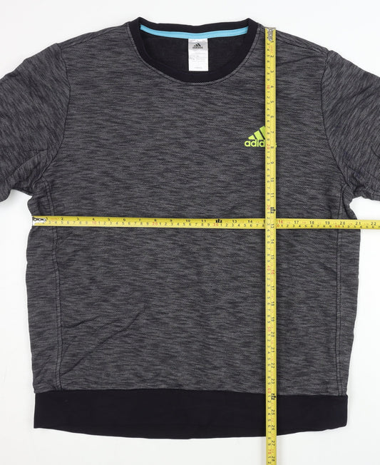 Adidas Men’s Grey Logo Stripe Pullover Sweatshirt L Crew Neck