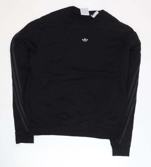 Adidas Mens Black L Sweatshirt Pullover Crew Logo Long Sleeve