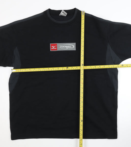 Mizuno Mens L Black Pullover Sweatshirt Sports Graphic Logo