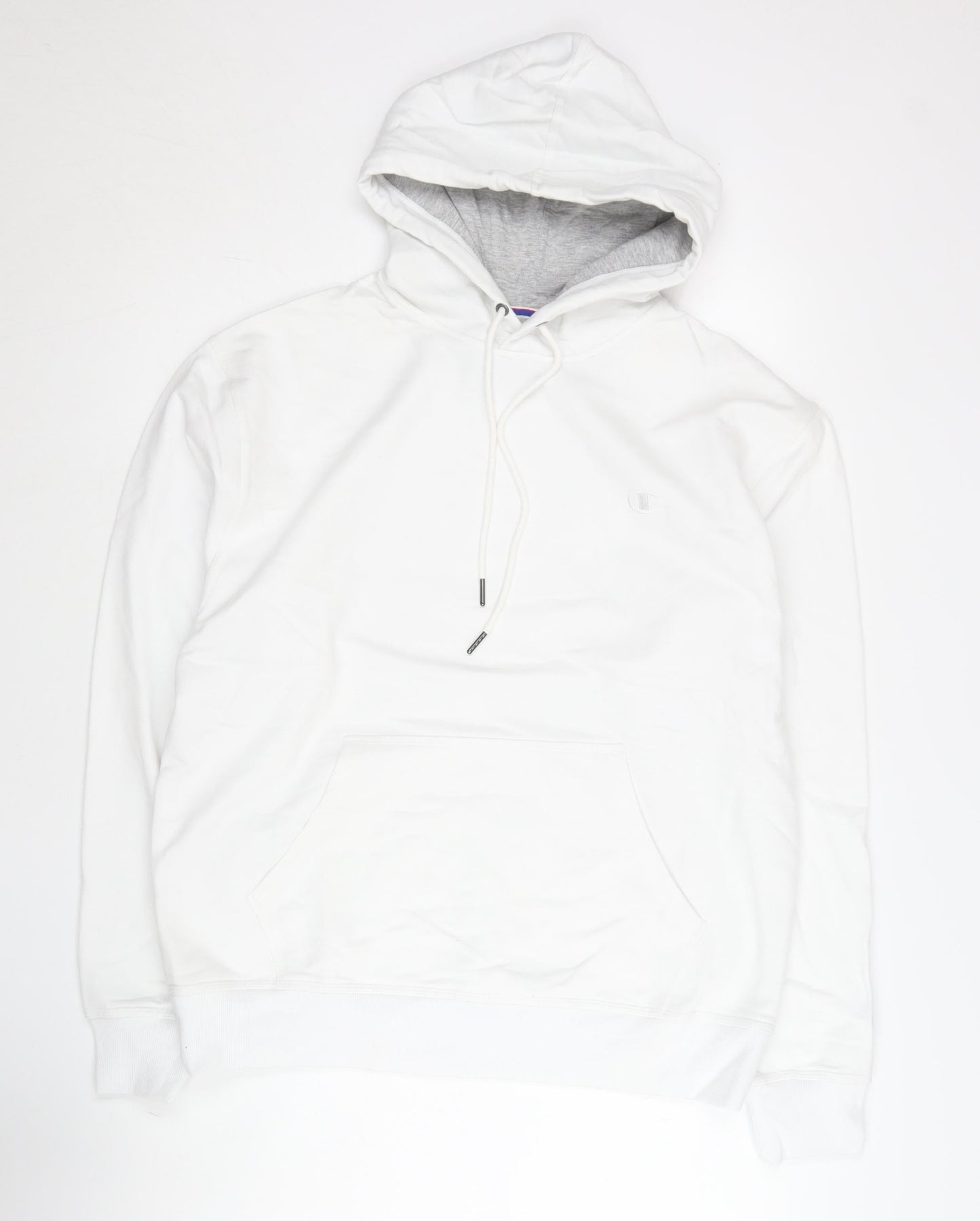 Champion Mens White Pullover Hoodie L Logo Athletic Fleece