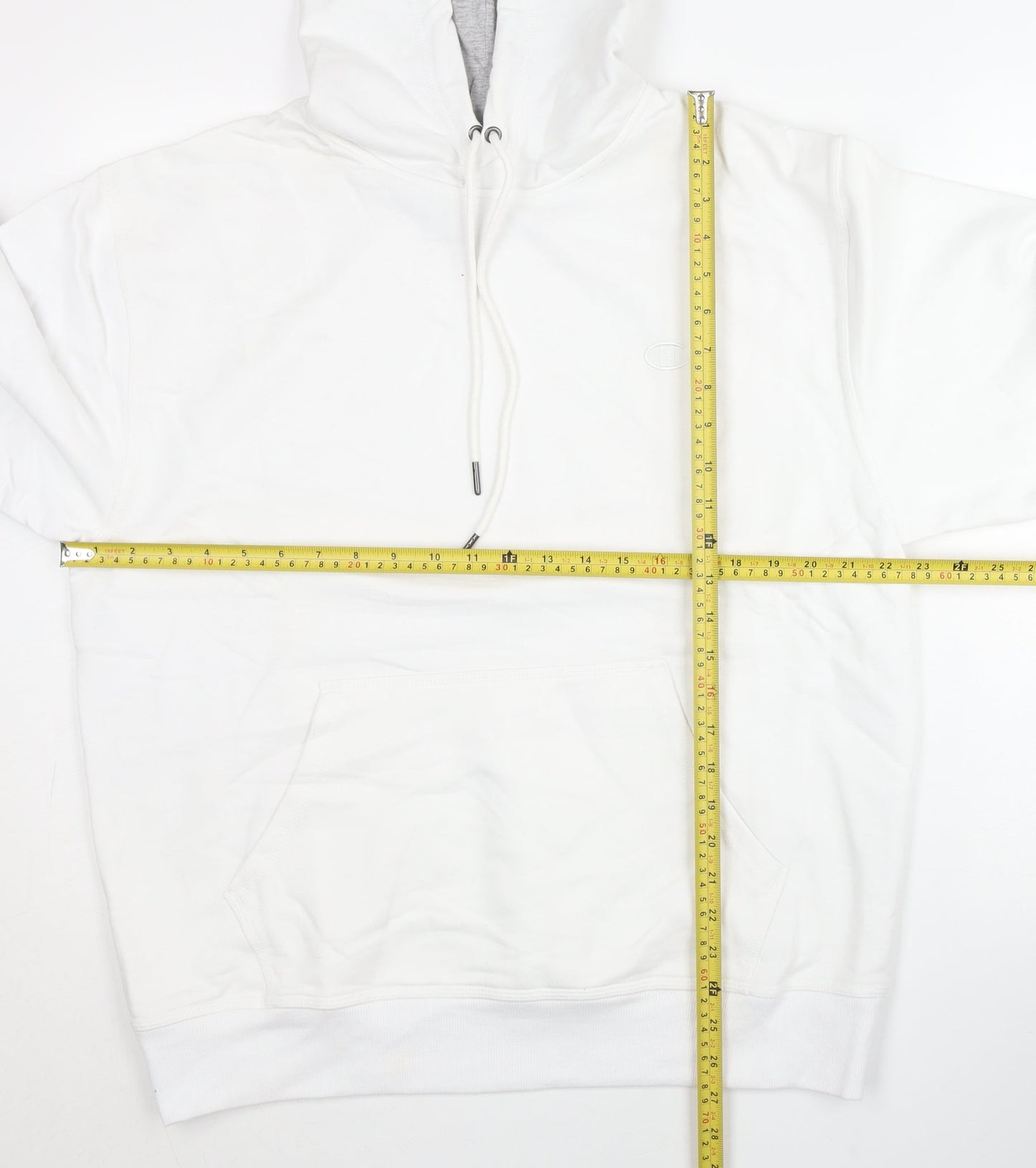 Champion Mens White Pullover Hoodie L Logo Athletic Fleece