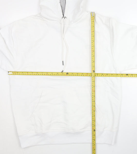 Champion Mens White Pullover Hoodie L Logo Athletic Fleece