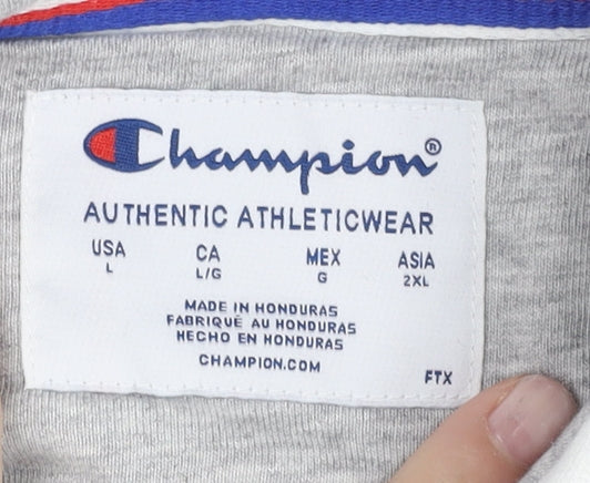 Champion Mens White Pullover Hoodie L Logo Athletic Fleece