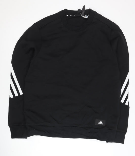 Adidas Men’s Black L Pullover Sweatshirt Logo Striped Sportswear