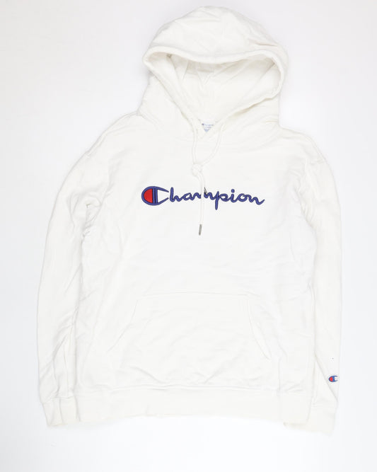 Champion Men’s White Large Pullover Hoodie Embroidered Logo