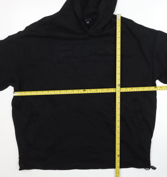 Fila Mens XS Black Pullover Hoodie Short Sleeve Logo Streetwear