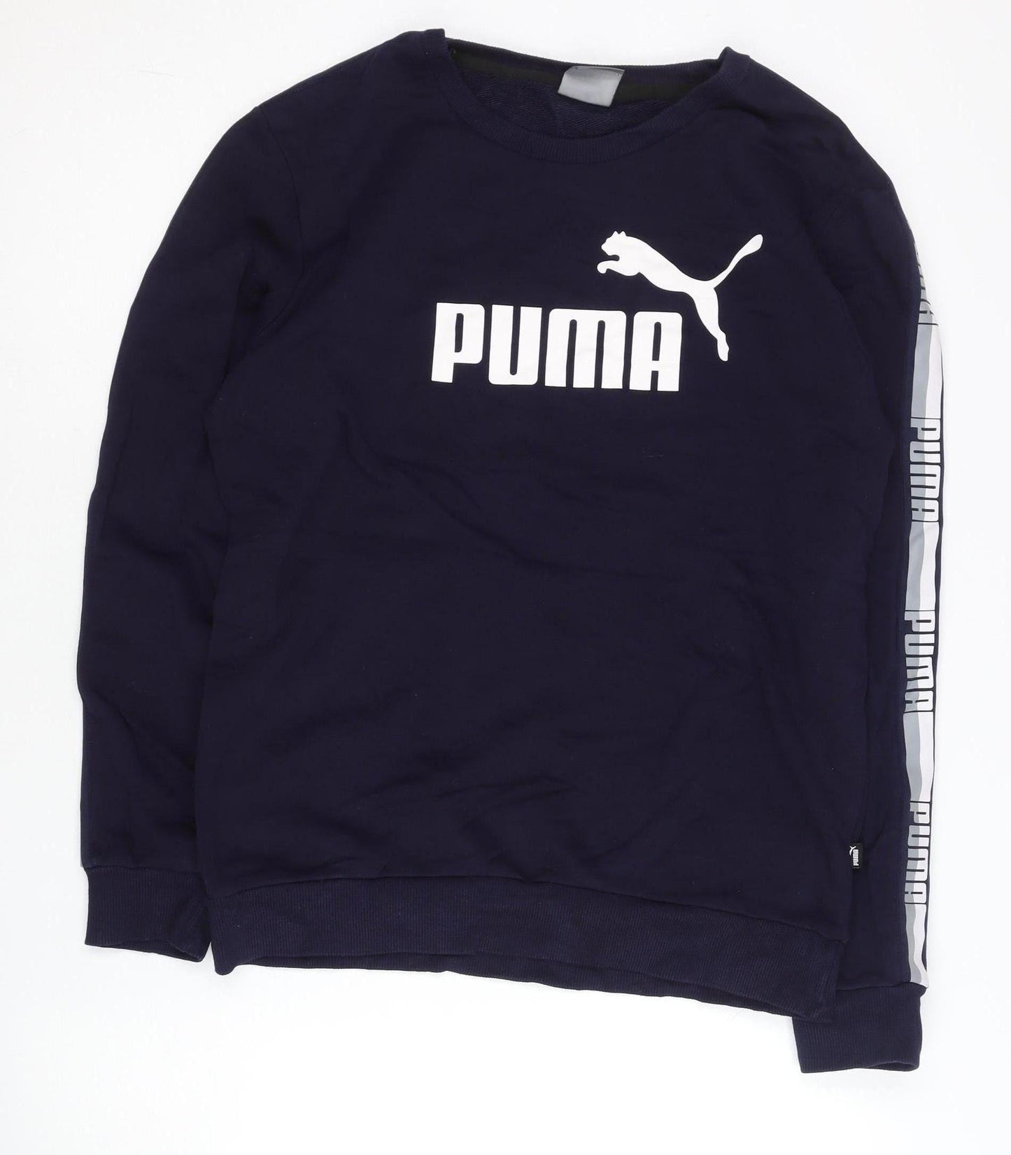 Puma Men’s Navy Blue Sweatshirt S Crew Neck Short Sleeve Pullover Logo