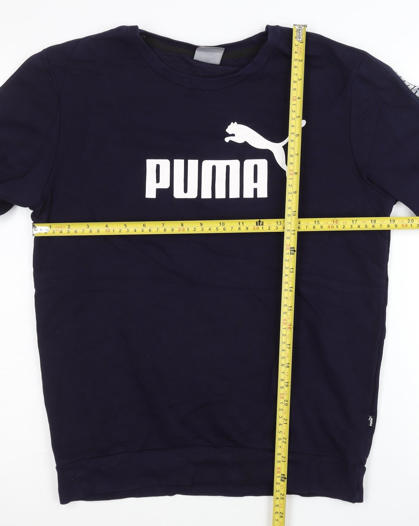 Puma Men’s Navy Blue Sweatshirt S Crew Neck Short Sleeve Pullover Logo