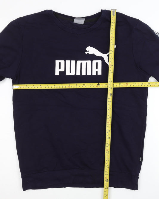 Puma Men’s Navy Blue Sweatshirt S Crew Neck Short Sleeve Pullover Logo