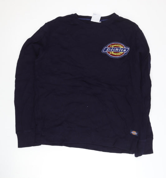 Dickies Men’s Blue Logo Sweatshirt M Pullover Crew Neck Regular Fit