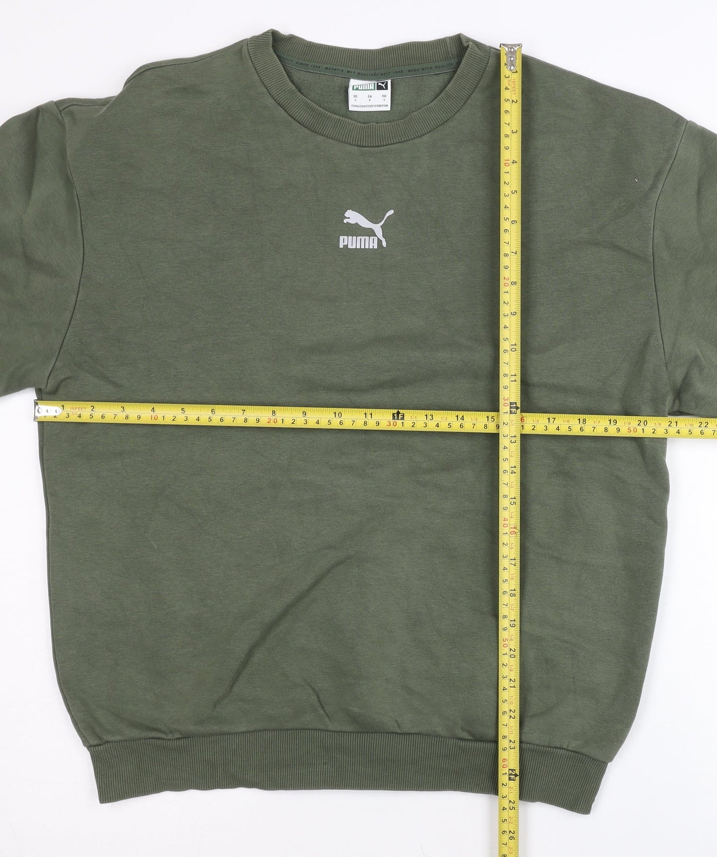 Puma Men’s Green Sweatshirt Small Pullover Zip Accent Crew Neck