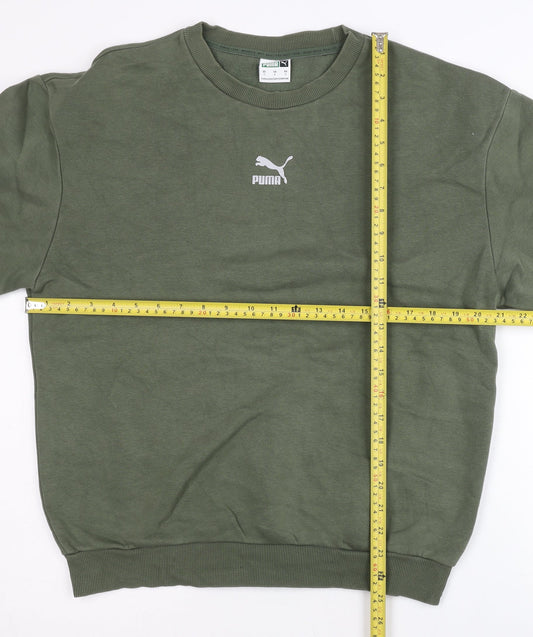 Puma Men’s Green Sweatshirt Small Pullover Zip Accent Crew Neck