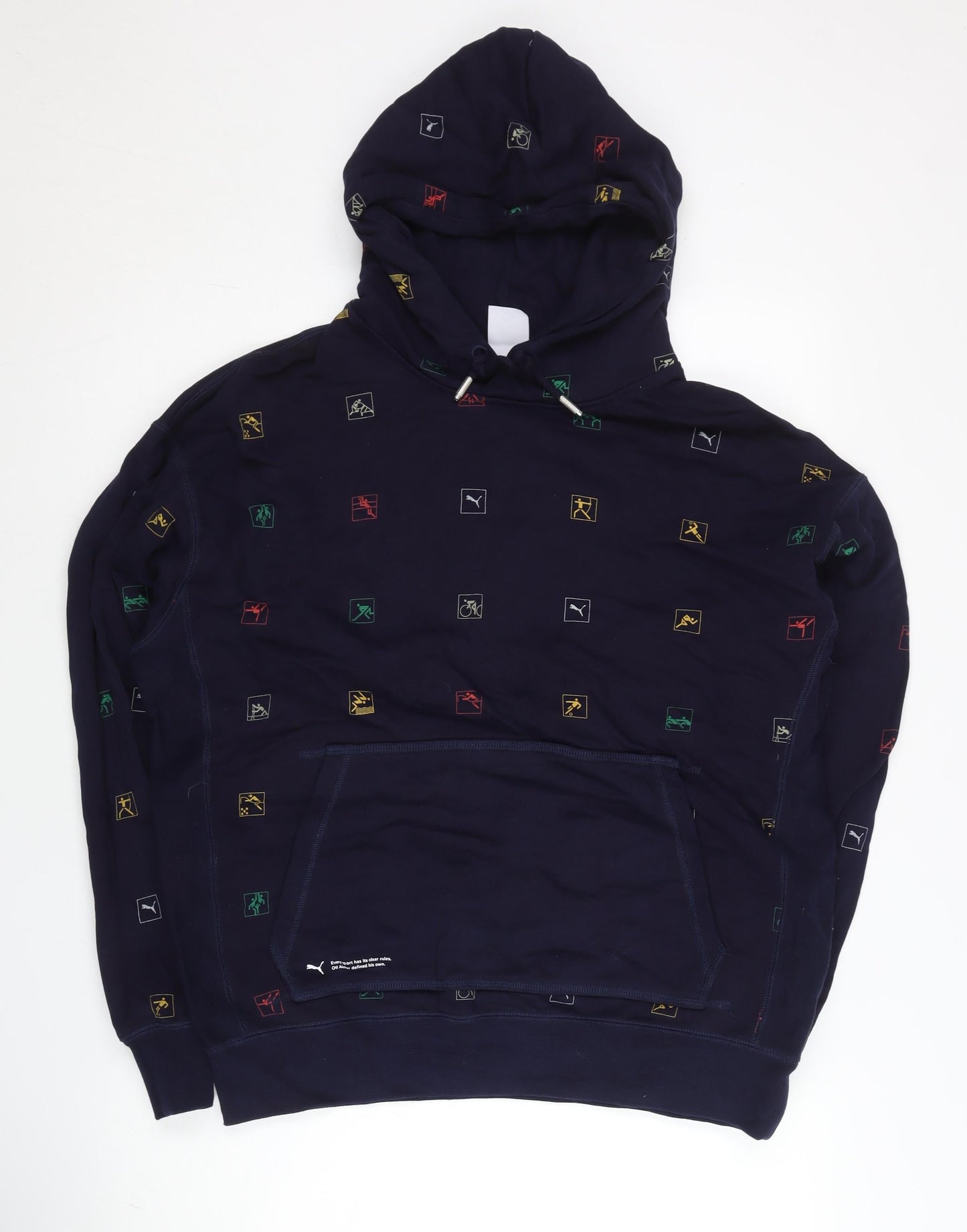 Puma Men Blue M Pullover Hoodie Logo Sports Graphic Cotton