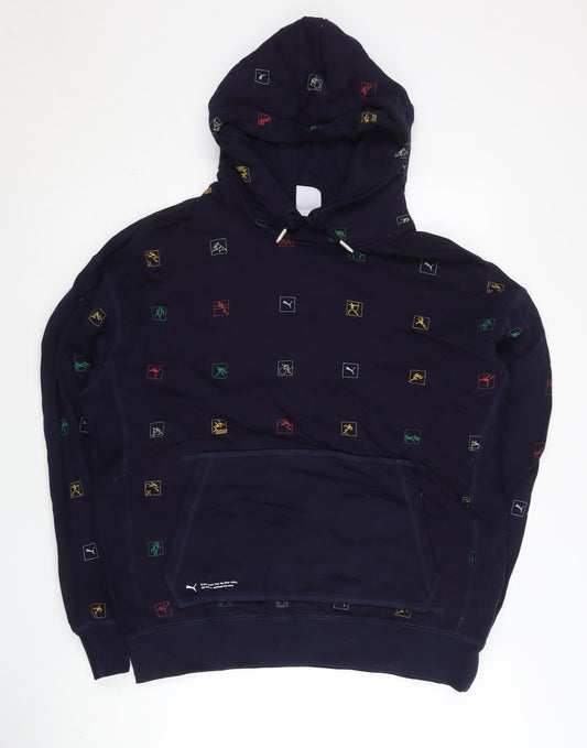 Puma Men Blue M Pullover Hoodie Logo Sports Graphic Cotton