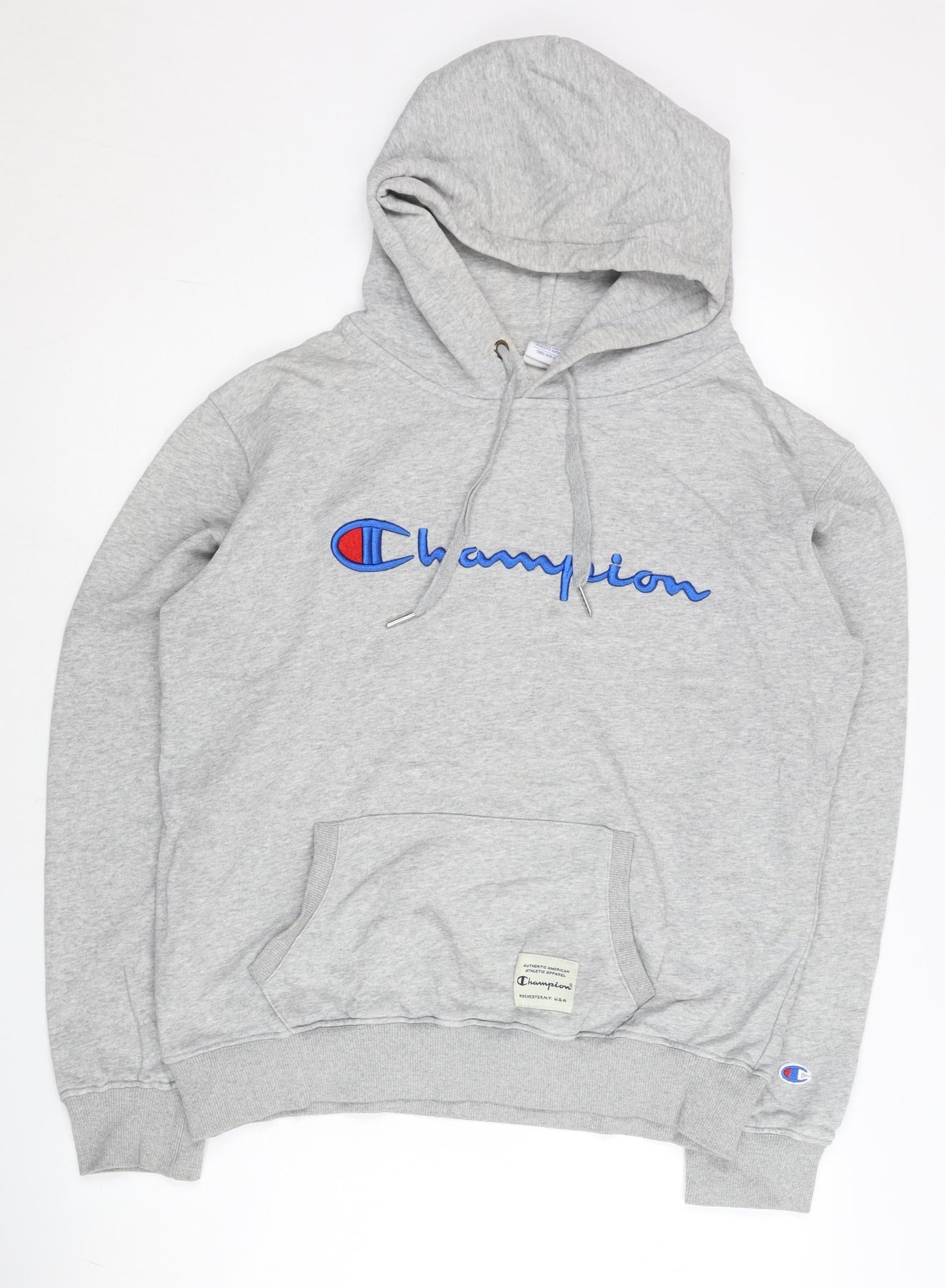 Champion Mens Grey Medium Pullover Hoodie Embroidered Logo