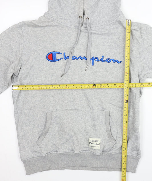 Champion Mens Grey Medium Pullover Hoodie Embroidered Logo