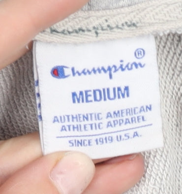 Champion Mens Grey Medium Pullover Hoodie Embroidered Logo
