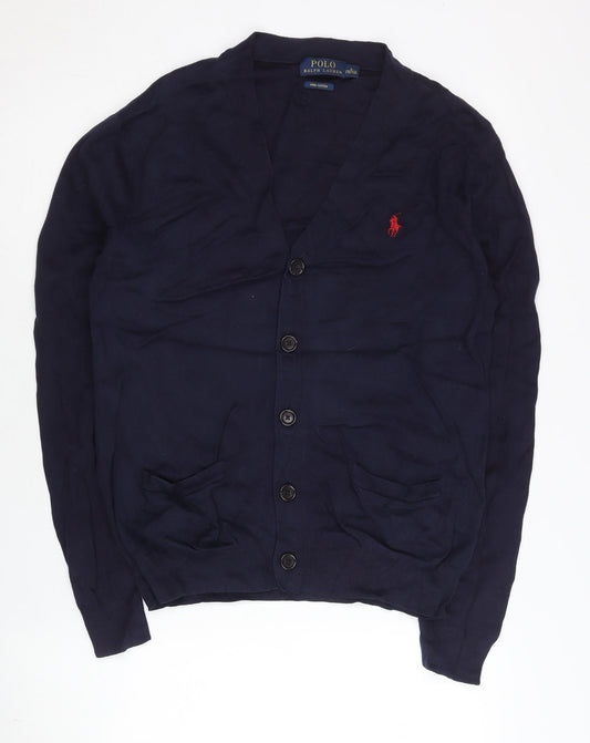 Ralph Lauren Women's Blue Cotton Cardigan S V-Neck Short Sleeve