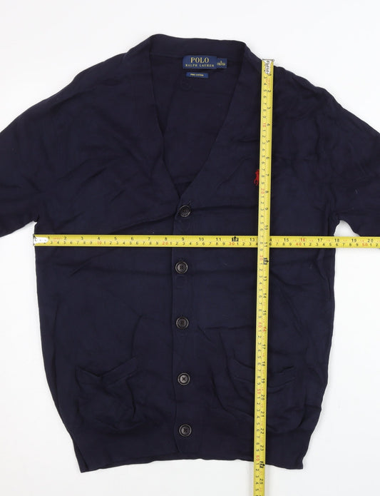 Ralph Lauren Women's Blue Cotton Cardigan S V-Neck Short Sleeve