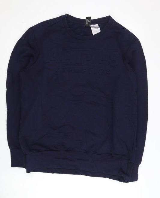 Adidas Mens Blue Medium Pullover Sweatshirt Crew Neck Logo