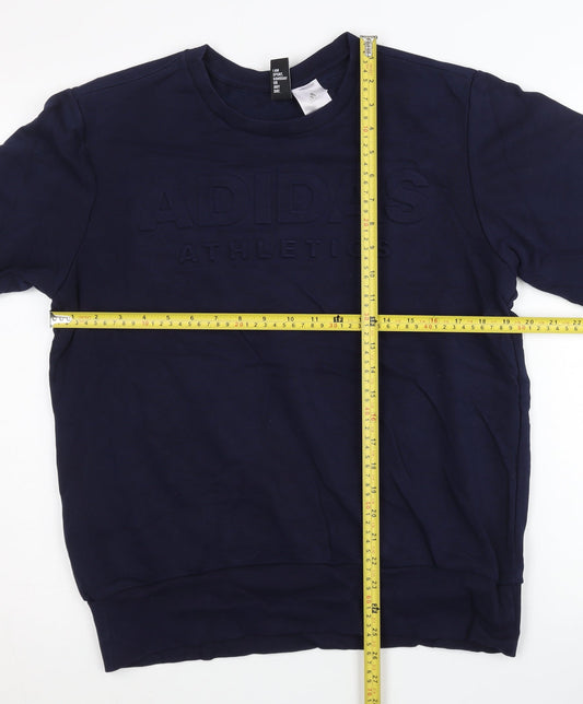 Adidas Mens Blue Medium Pullover Sweatshirt Crew Neck Logo