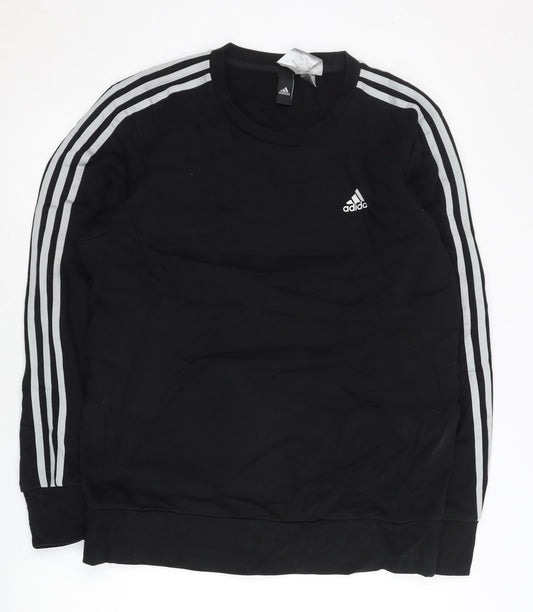 Adidas Mens Black L Sweatshirt Pullover Crew Neck Sports Stripe