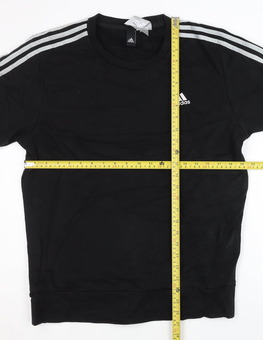 Adidas Mens Black L Sweatshirt Pullover Crew Neck Sports Stripe
