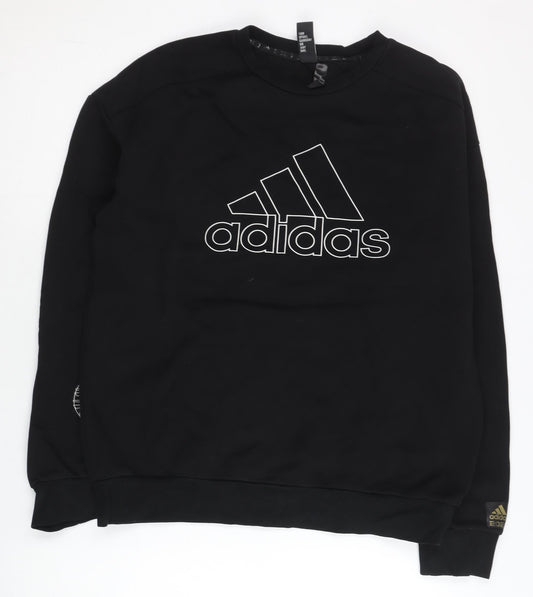 Adidas Mens Black Logo Sweatshirt L Pullover Regular Fit Sportswear