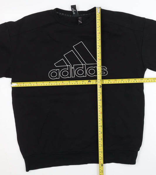 Adidas Mens Black Logo Sweatshirt L Pullover Regular Fit Sportswear