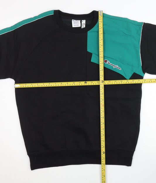 Champion Mens Black Green Logo Sweatshirt Medium Cotton Pullover