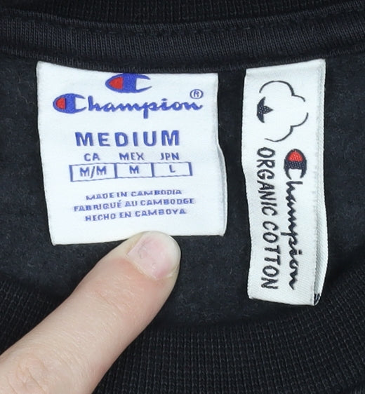 Champion Mens Black Green Logo Sweatshirt Medium Cotton Pullover