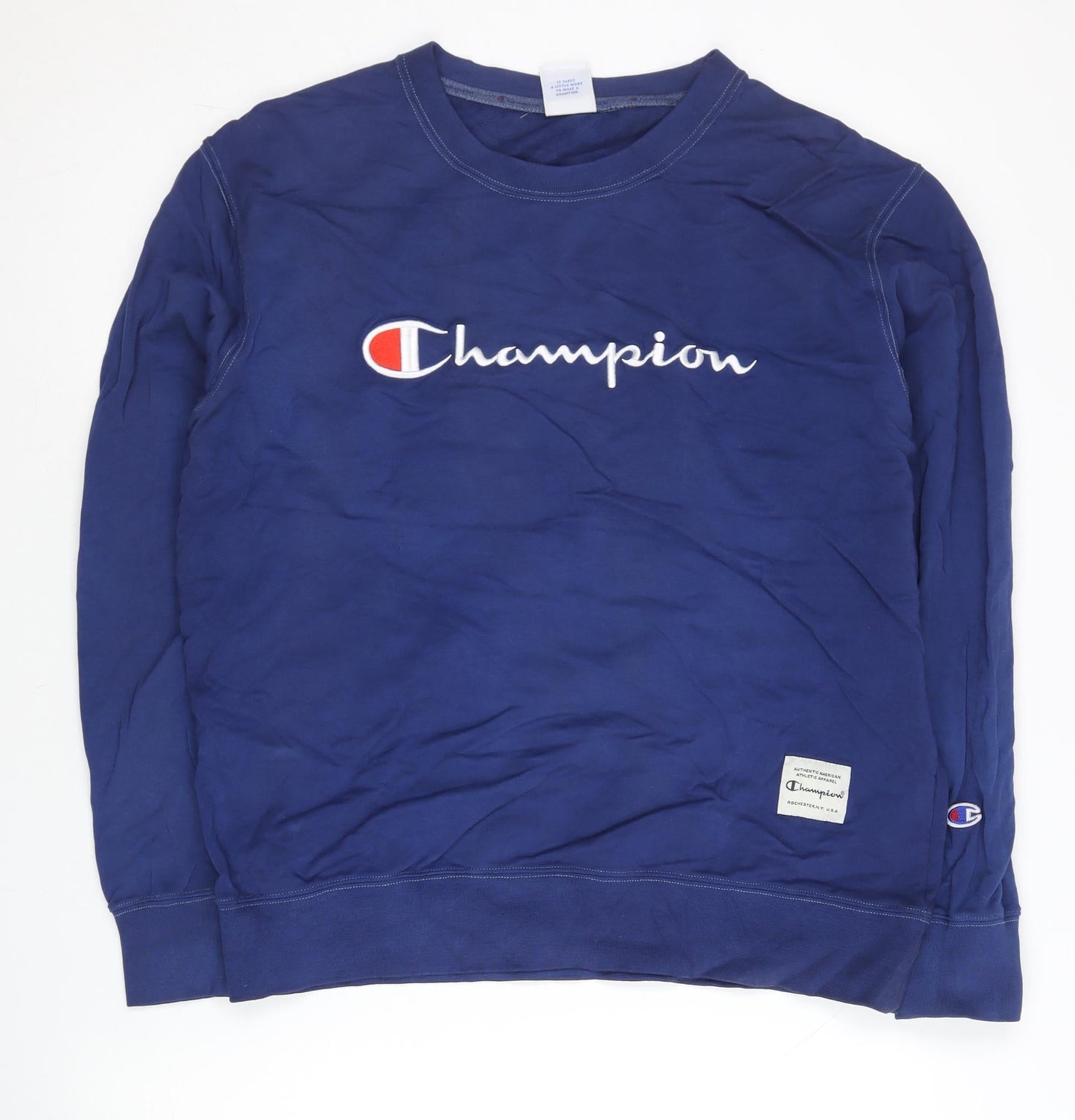 Champion Unisex Adults Blue Pullover Sweatshirt L Logo Athletic