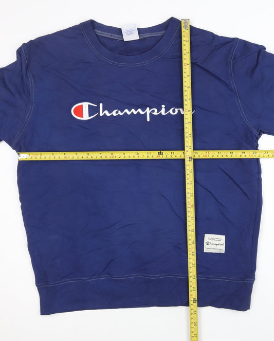 Champion Unisex Adults Blue Pullover Sweatshirt L Logo Athletic