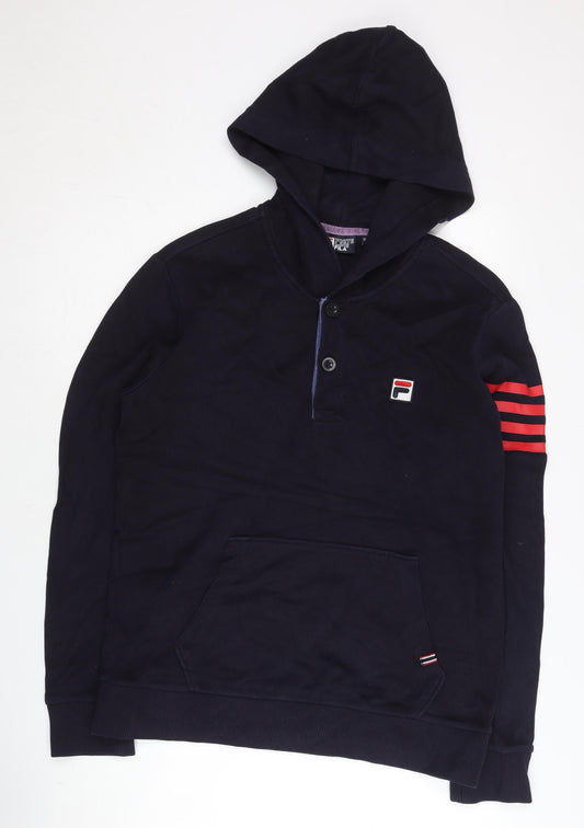 Fila Men’s Black Henley Hoodie L Logo Sports Jersey Long Sleeve