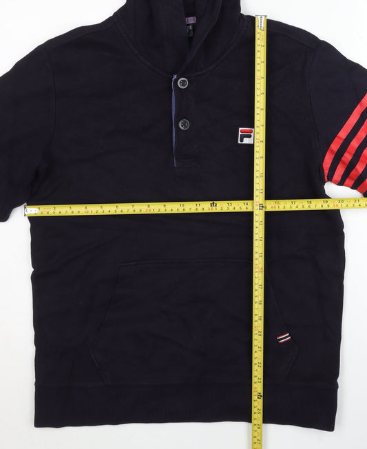 Fila Men’s Black Henley Hoodie L Logo Sports Jersey Long Sleeve