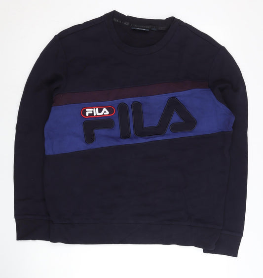 Fila Men’s Blue Logo Sweatshirt L Crew Neck Pullover Sportswear
