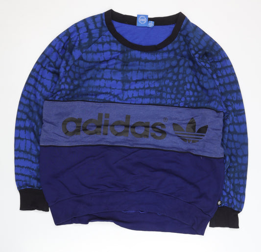 Adidas Mens Blue Small Pullover Sweatshirt Graphic Logo Sportswear