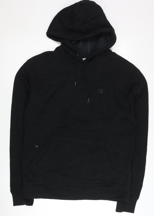 Champion Mens Black Pullover Hoodie Medium Fleece Logo