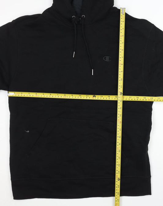 Champion Mens Black Pullover Hoodie Medium Fleece Logo